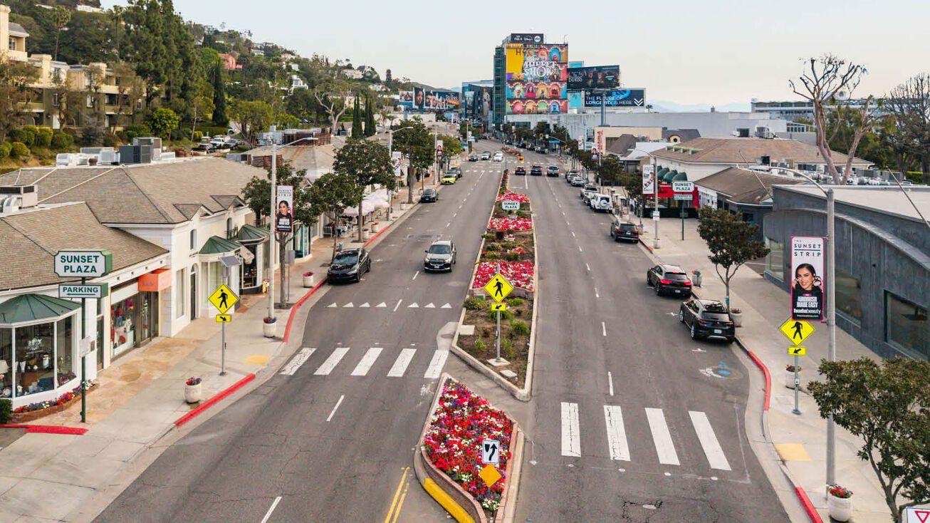 Sunset Boulevard through Sunset Plaza in West Hollywood